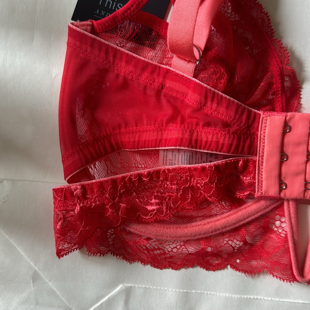 Thistle & Spire Kane V-Wire Lace Bra, Size 34E (34dd), Color: Chilli (red) - Picture 9 of 10